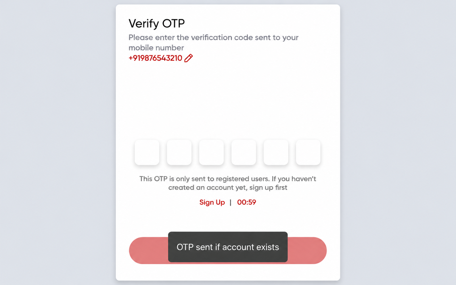 Mobile App OTP Screen